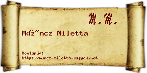 Müncz Miletta névjegykártya